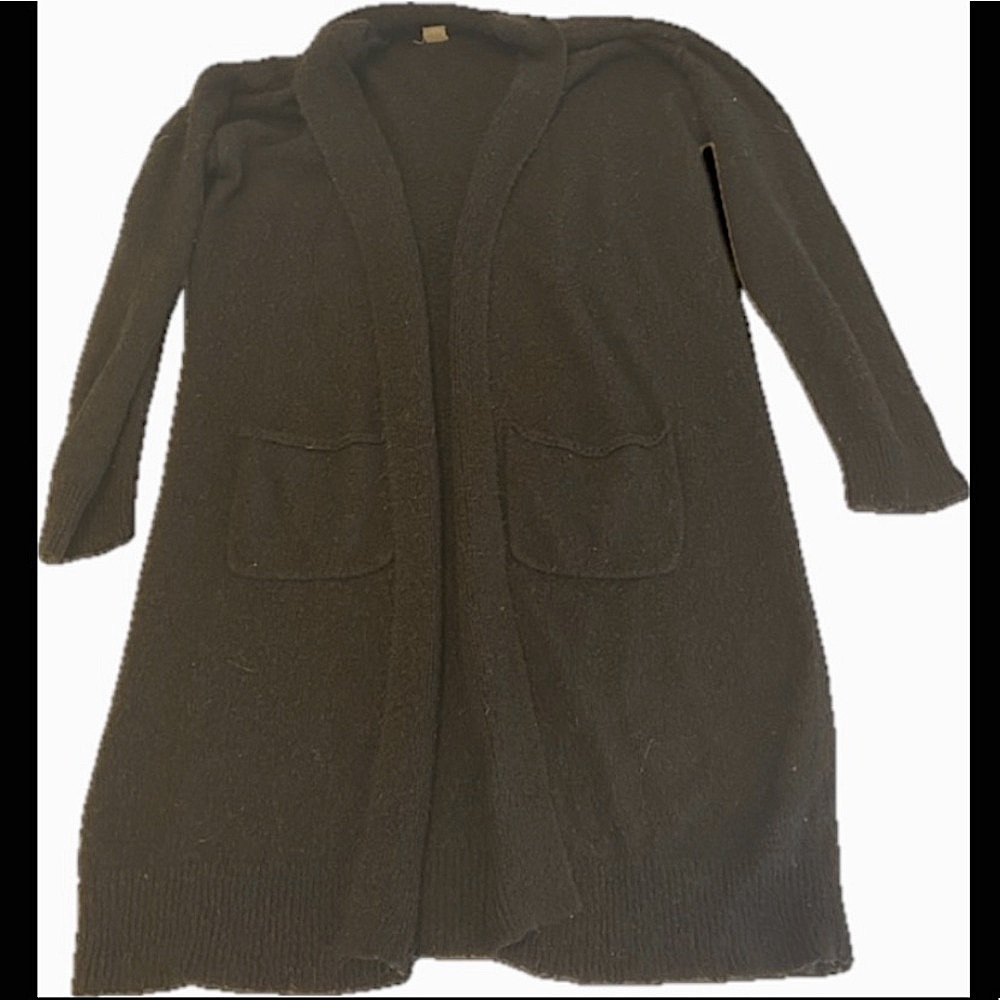 Wild Pearl long black open duster sweater with pockets